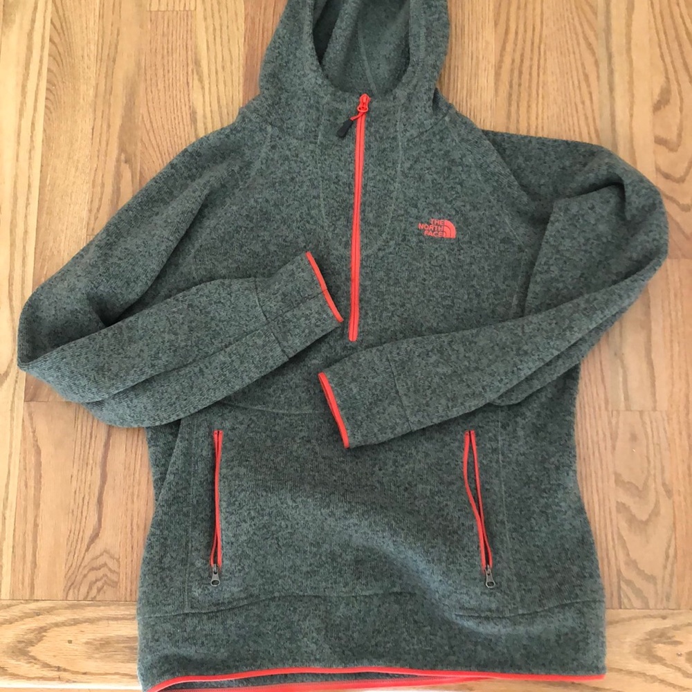 North face Green-Gray Neon Pink Hoody Large EUC